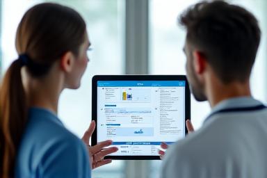 Profesional de la salud explicando un plan personalizado a un paciente, con gráficos y notas en una tablet.